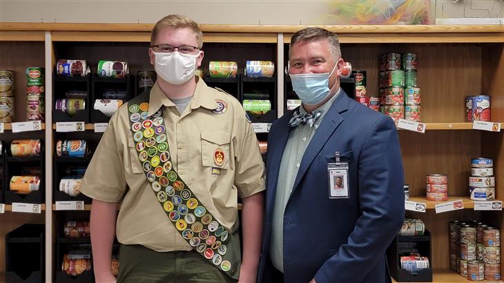 Ashbrook High School student Eli Poulsen completed the installation of the food pantry as part of his Eagle Scout project.  